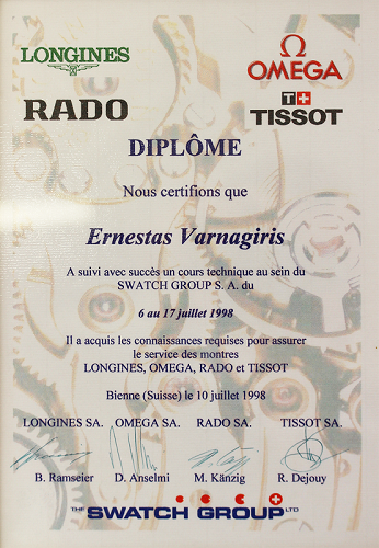 Tissot Certificate