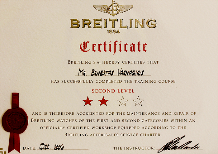 Breitling Certificate