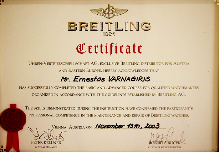 Breitling Certificate